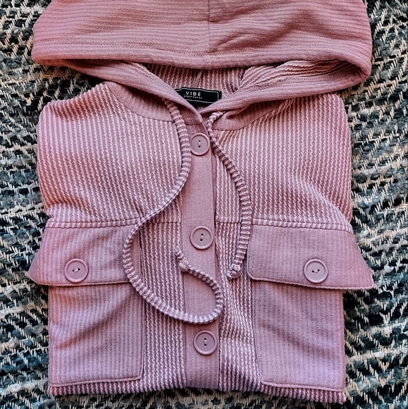 Fall essential ribbed mauve button-down hoodie jacket. Like new. Lightweight - Picture 3 of 3